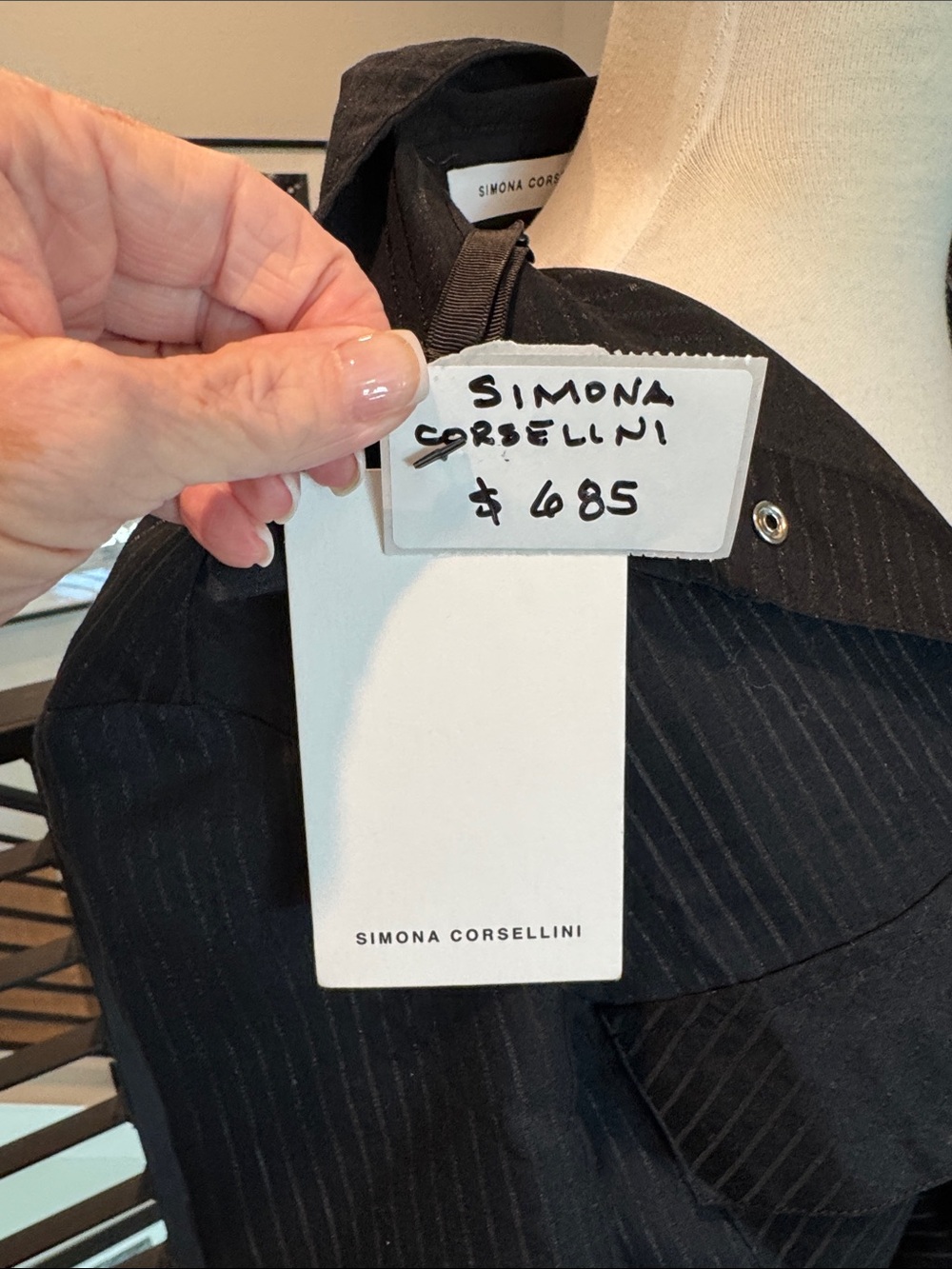 Simona Corsellini Navy Gold Metallic Pinstripe Snap Button Shirt Dress Tie 44 - Picture 10 of 14